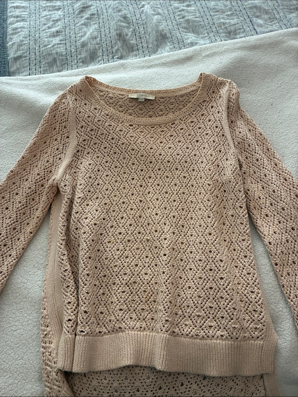 LOFT Openwork Scoop Neck Sweater in Light Beige